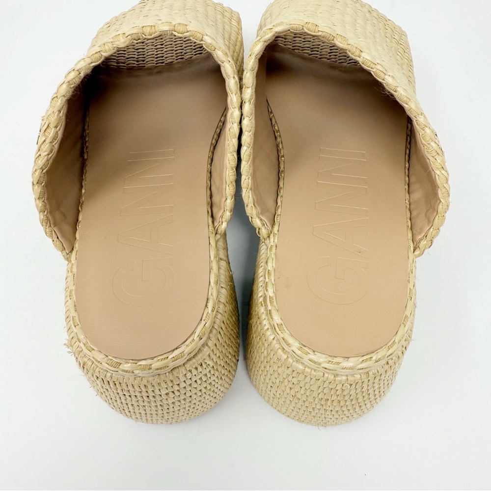 New Ganni Butterfly Raffia Platform Mules Natural Sz 9 - Picture 8 of 12